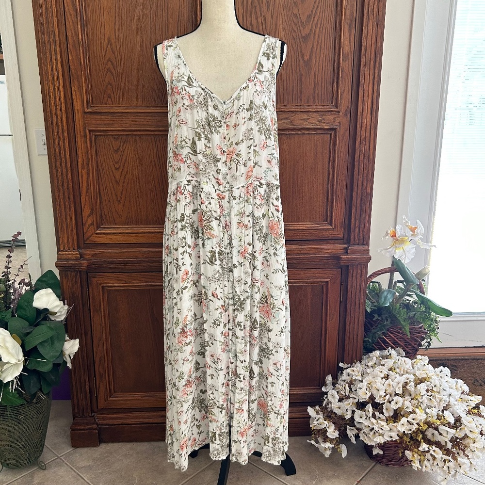 Frye Floral sleeveless button-front Flowy maxi dress Size XXL